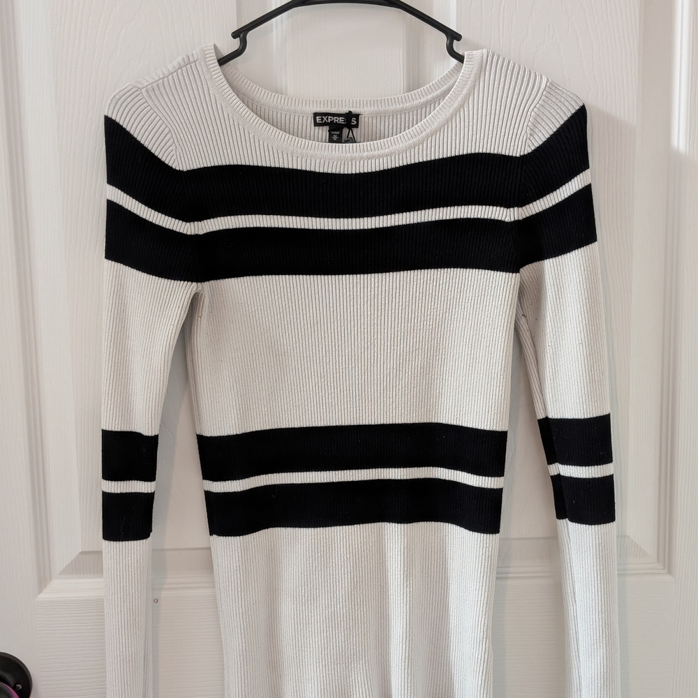 Express Women's Black and White Striped Sweater